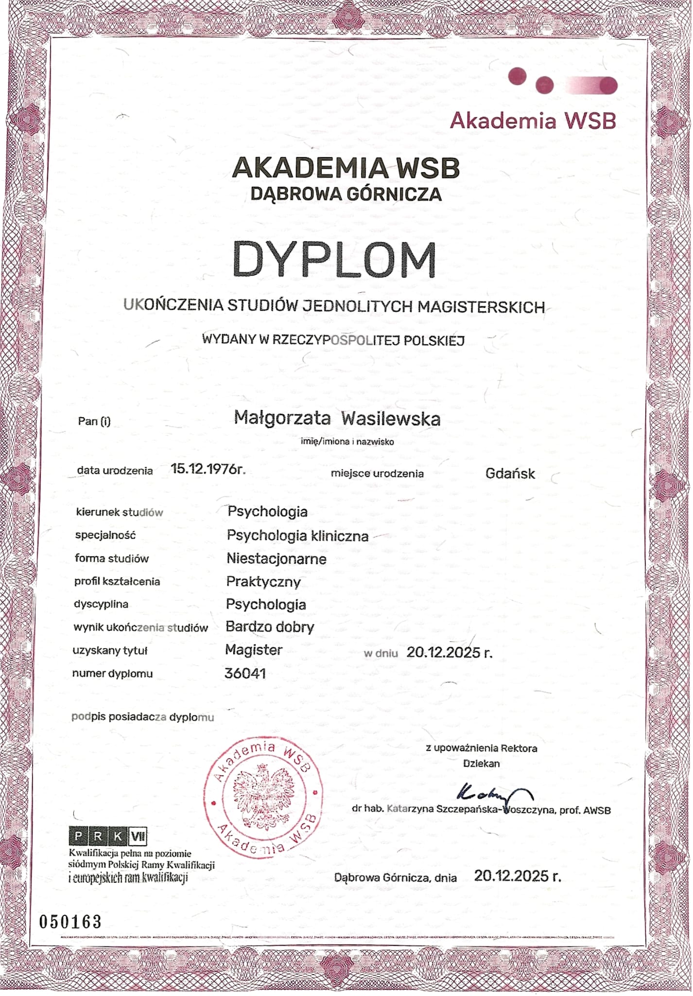Certyfikat — Relacja, Integracja, Obecność: Pogłębiony kurs terapii traumy złożonej, Sabina Sadecka, 2026